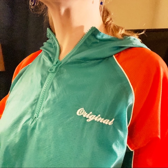3/$20 Forever 21 Vintage Windbreaker, bright green and orange - Picture 3 of 6